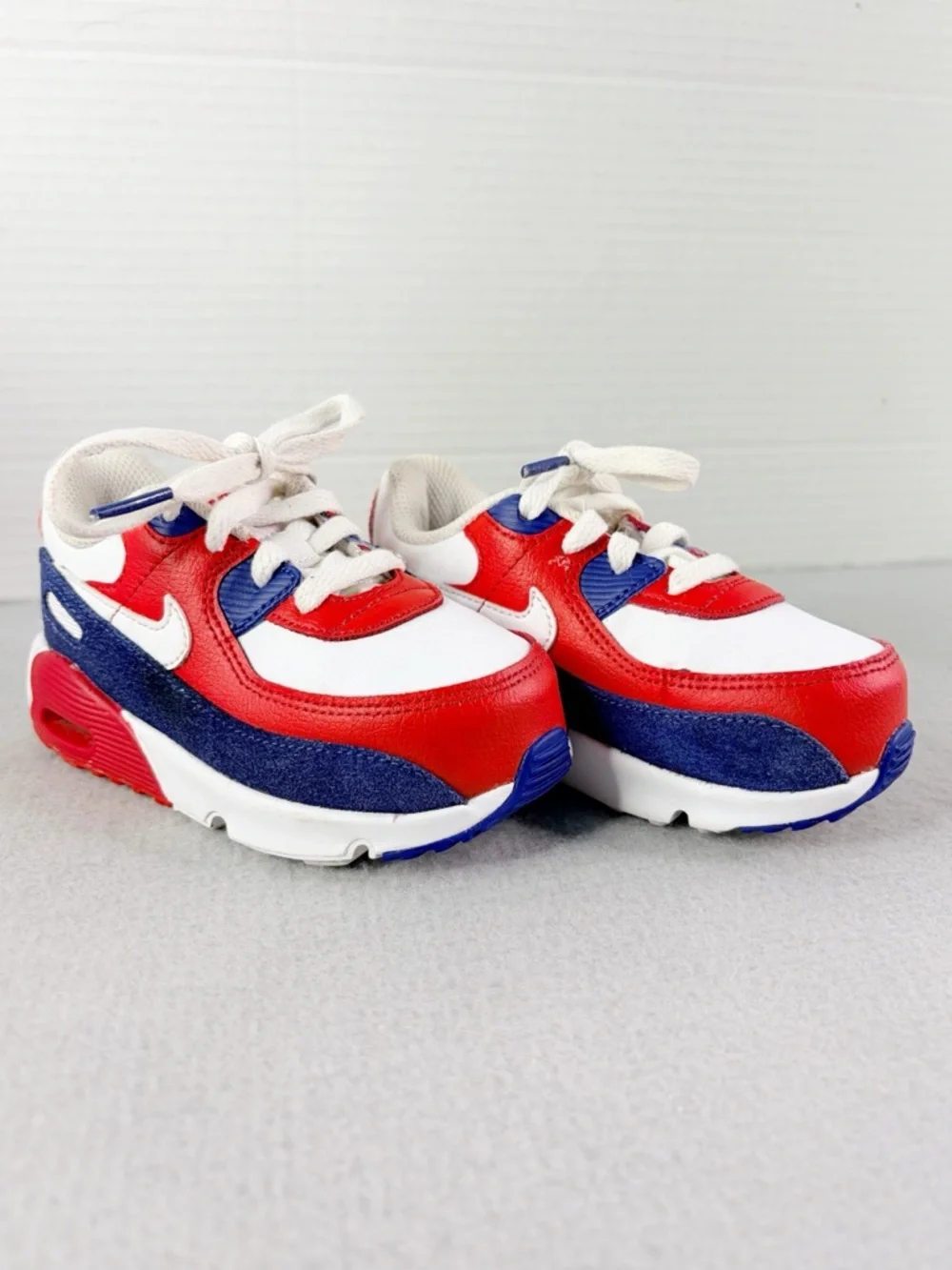 Nike Air Max 90 Shoes Toddler Size 8C White Red Blue Kids Sneakers DA9056-100